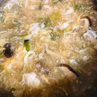 卵と椎茸とネギと三つ葉の和風スープ